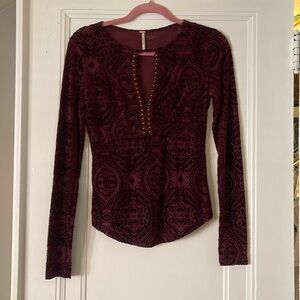 Free People Burgundy Velvet Top